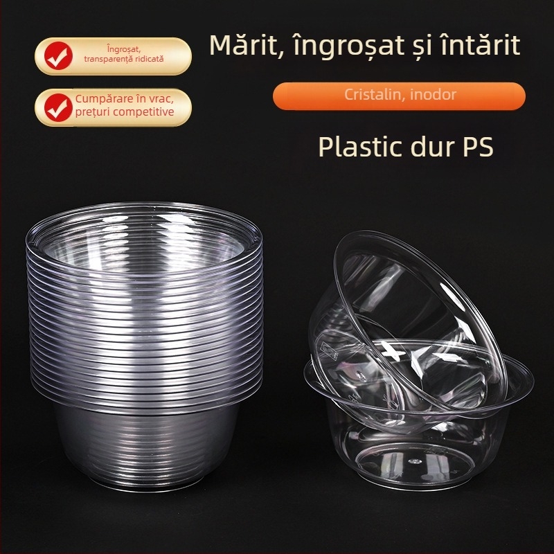 Vas de unică folosință din plastic transparent cu lingură, de calitate alimentară, 300 ml, rotund, pentru uz comercial sau casnic