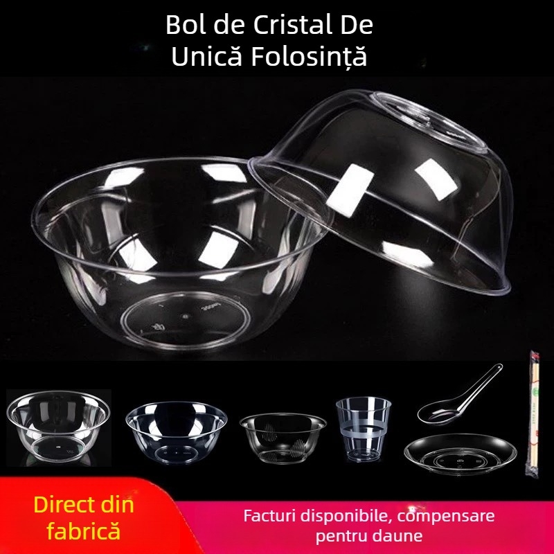 Vas de unică folosință din plastic transparent cu lingură, de calitate alimentară, 300 ml, rotund, pentru uz comercial sau casnic
