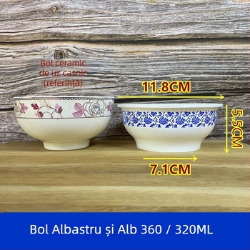 Boluri plastice de unică folosință, cu model albastru și alb, în stil chinezesc, rotunde, pentru orez și supă, din plastic gros