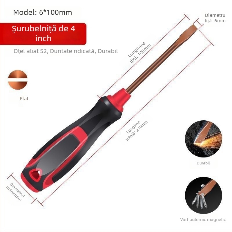 Set de șurubelnițe Philips din oțel S2, magnetice și izolate, mâner din plastic, dimensiuni 4 inci, 5 inci, 6 inci și 8 inci