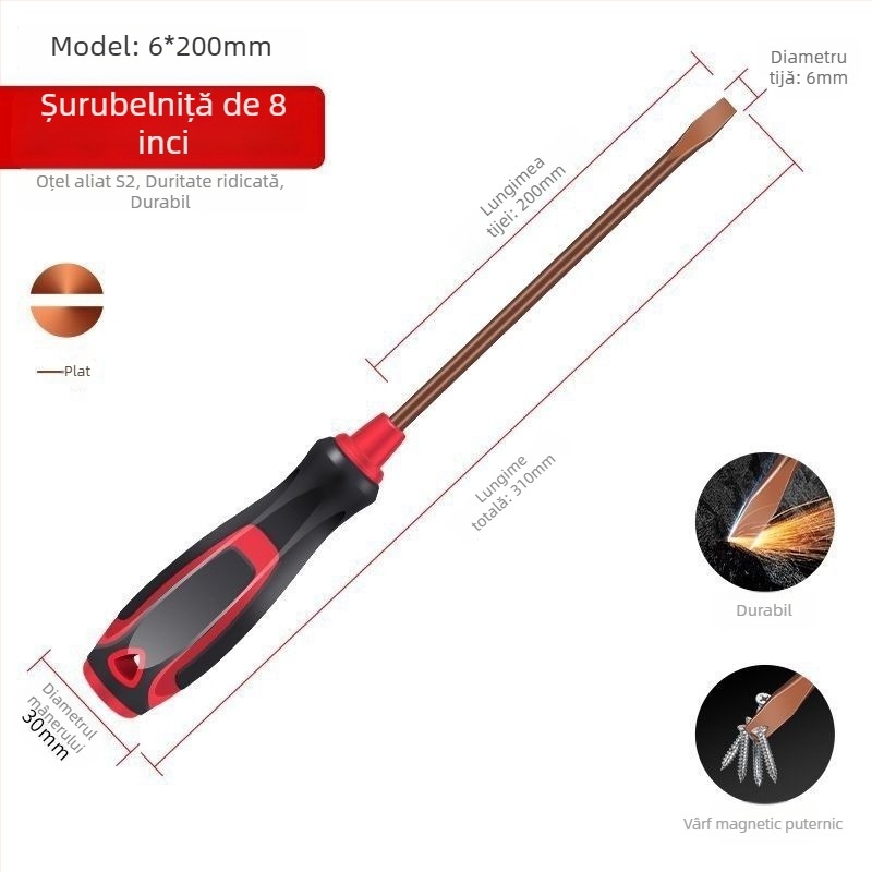 Set de șurubelnițe Philips din oțel S2, magnetice și izolate, mâner din plastic, dimensiuni 4 inci, 5 inci, 6 inci și 8 inci