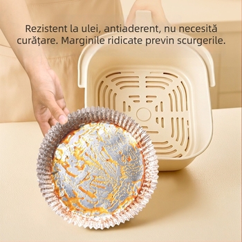 Bowluri și farfurii rotunde din folie de aluminiu, 50 buc., de unică folosință, pentru cuptor, barbecue și air fryer