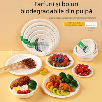 Chenqi Set de veselă din hârtie, de unică folosință — farfurii albe groase, boluri și farfurioare, biodegradabil, de calitate alimentară