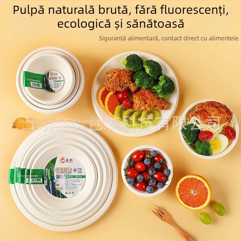 Chenqi Set de veselă din hârtie, de unică folosință — farfurii albe groase, boluri și farfurioare, biodegradabil, de calitate alimentară