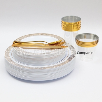 Farfurie de plastic de unică folosință, 7,5 inci, rotundă, întărită, farfurie pentru fructe, plastic PS alimentar, finisaj bronzat