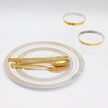 Farfurie de plastic de unică folosință, 7,5 inci, rotundă, întărită, farfurie pentru fructe, plastic PS alimentar, finisaj bronzat