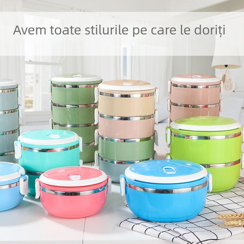Cutie de prânz izolată, sigilată, cu compartimente din oțel inoxidabil, în configurații cu două, trei sau patru niveluri