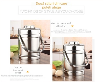 Recipient izolat din oțel inoxidabil cu mâner, capacitate mare 1,8 L, cutie de prânz