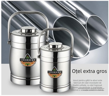 Recipient izolat din oțel inoxidabil cu mâner, capacitate mare 1,8 L, cutie de prânz
