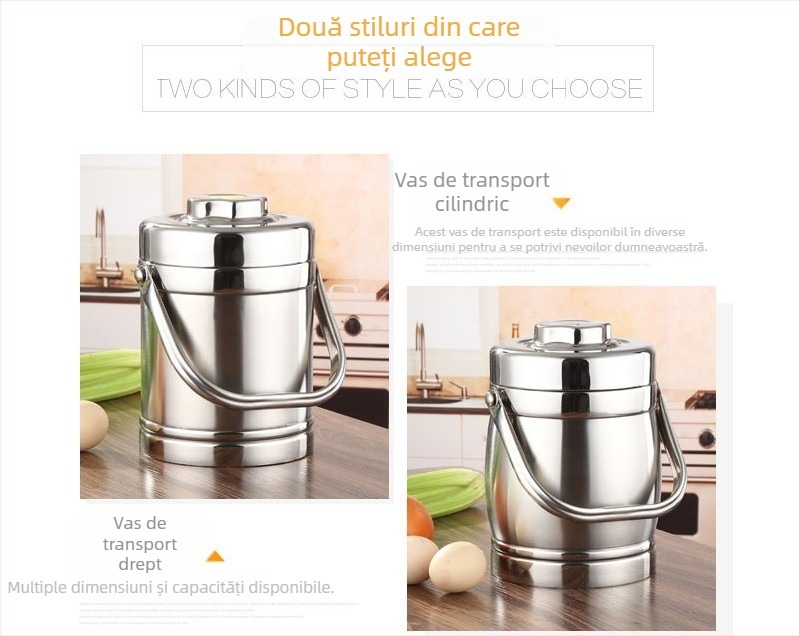 Recipient izolat din oțel inoxidabil cu mâner, capacitate mare 1,8 L, cutie de prânz