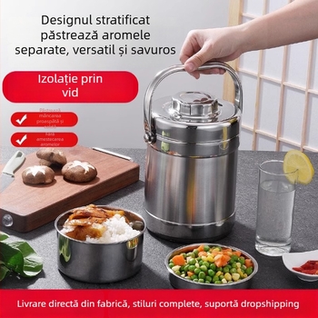 Cutie de prânz din oțel inoxidabil cu izolație în vid, oală de supă cu trei straturi, portabilă pentru studenți