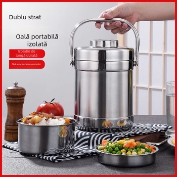 Cutie de prânz din oțel inoxidabil cu izolație în vid, oală de supă cu trei straturi, portabilă pentru studenți