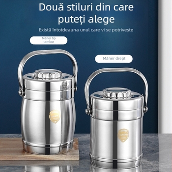 Cutie de prânz din oțel inoxidabil, dublu strat izolant, formă cilindrică tambur, portabilă pentru birou și studenți