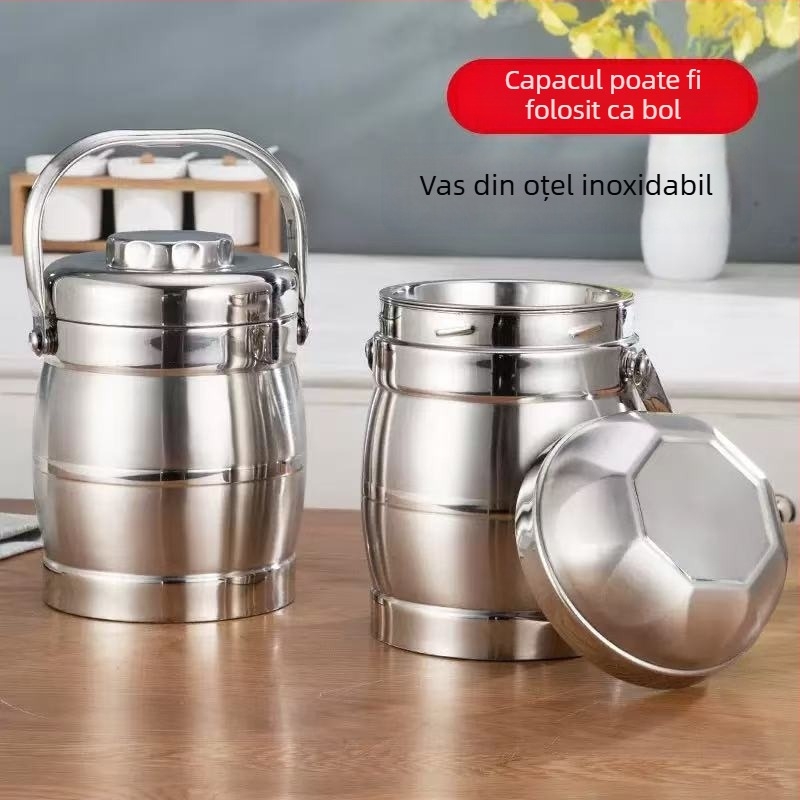 Cutie de prânz din oțel inoxidabil, izolație dublu-strat, capacitate mare, compartimente, portabilă pentru elevi și adulți