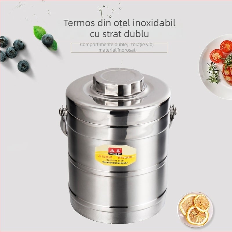 Cutie pentru prânz din oțel inoxidabil, cu două straturi, izolație, compartimente, capacitate mare