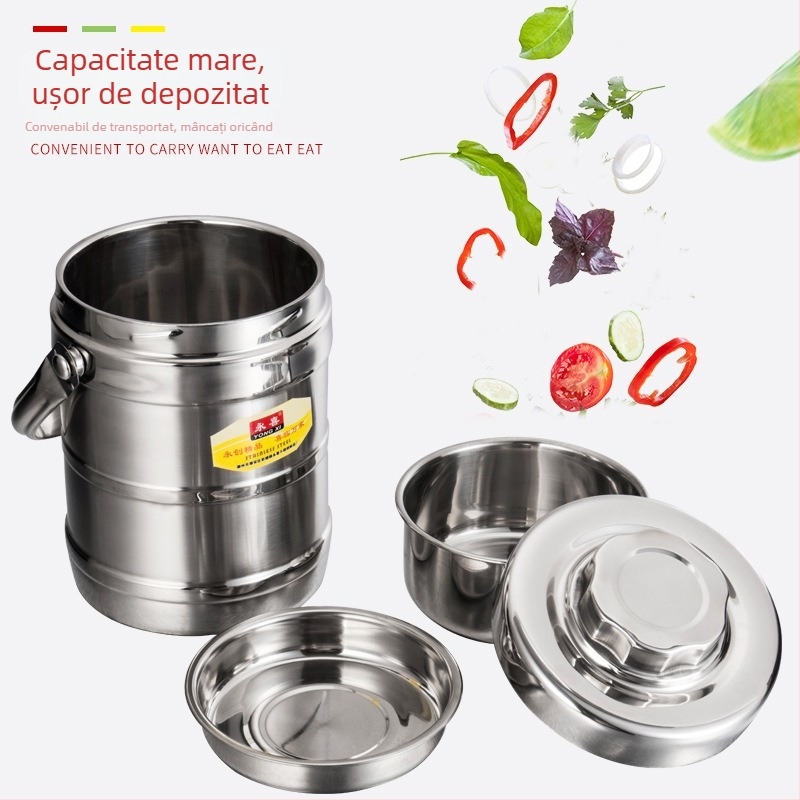 Cutie pentru prânz din oțel inoxidabil, cu două straturi, izolație, compartimente, capacitate mare