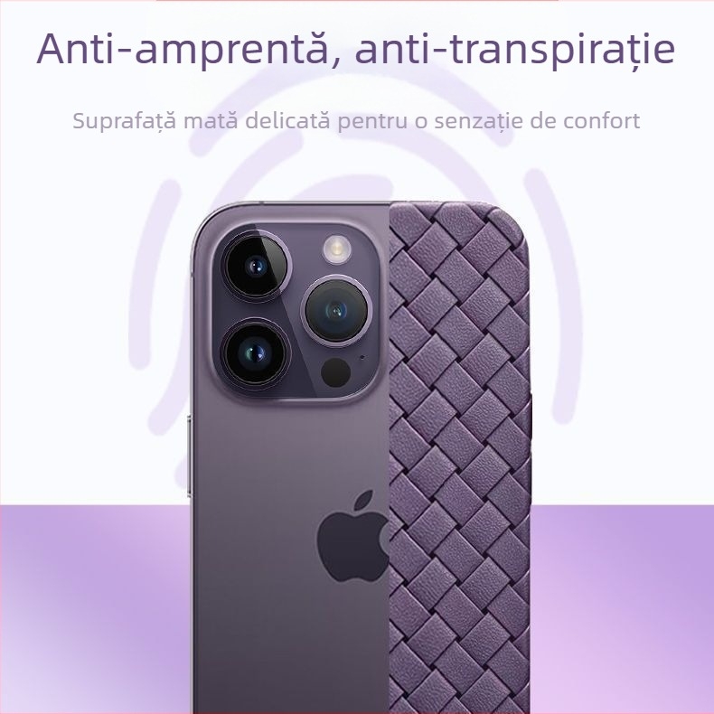 Husă pentru iPhone cu textură BV țesută, din piele artificială, ultra-subțire, moale, pentru iPhone 11–14 Pro și Pro Max