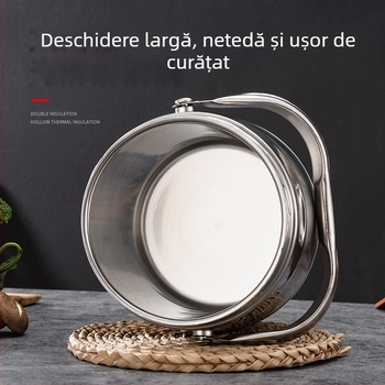 Cutie pentru prânz din oțel inoxidabil, pereți dubli, design de oală, izolație în vid