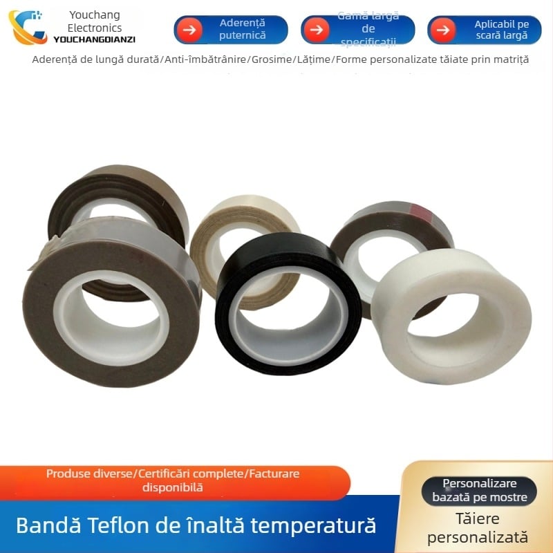 Bandă PTFE de înaltă temperatură cu adeziv siliconic, izolantă, ignifugă, rezistentă la apă
