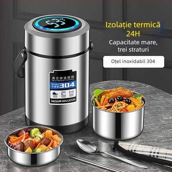 Cutie de prânz izolată din oțel inoxidabil 304, lungă, cu trei etaje, potrivită pentru elevi și angajați, recipient cu vacuum, capacitate mare 1,5–2,6 L