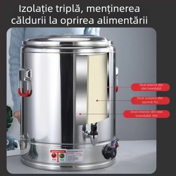 Recipient electric din oțel inoxidabil, cu izolație dublă, capacitate mare, utilizare comercială pentru terci, tăiței și supe