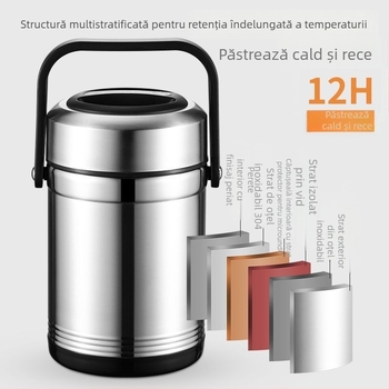 Cutie de prânz izolată din oțel inoxidabil 304, capacitate 1,6 L, pereți dubli, pentru studenți și angajați