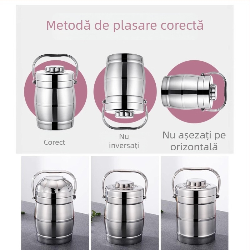 Cutie pentru prânz din oțel inoxidabil, izolație în vid, cu mai multe straturi, capacitate mare, recipient portabil pentru birou