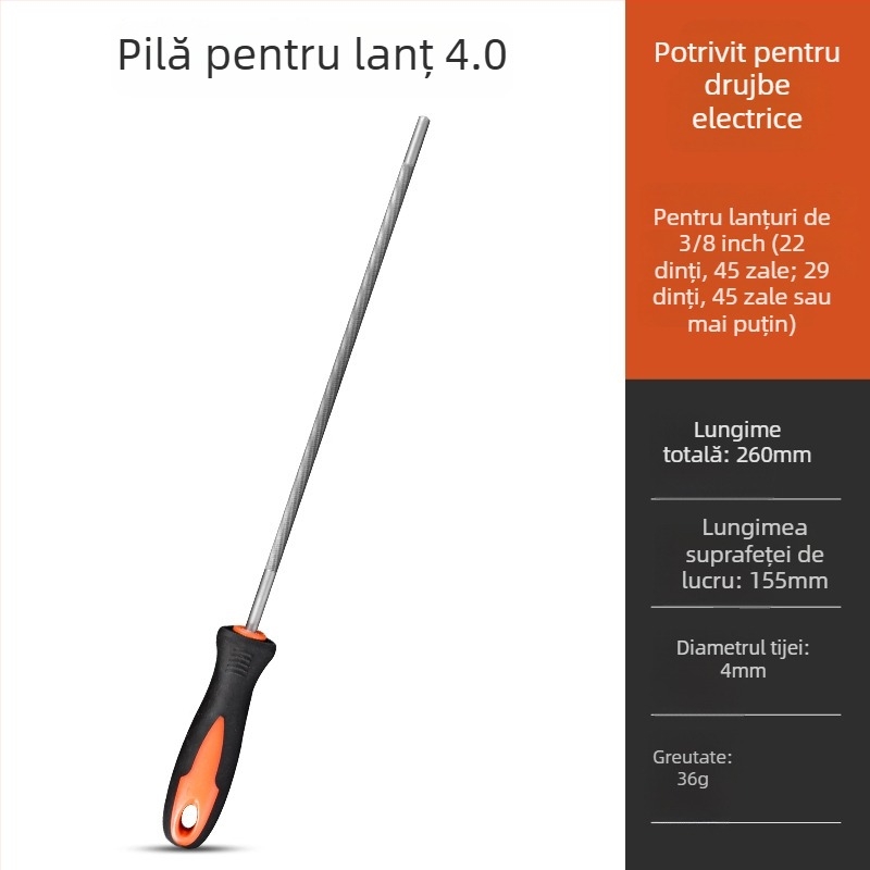 Fișier pentru lanțul de drujbă și fișier rotund pentru lanț, pentru drujbă pe benzină sau electrică, dimensiuni 4,8 mm și 5,5 mm
