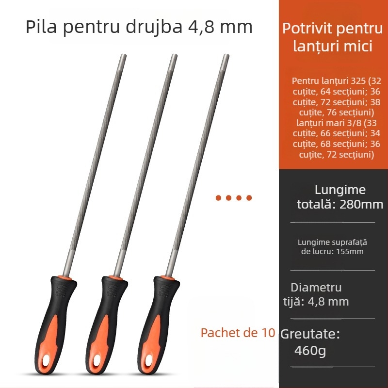 Fișier pentru lanțul de drujbă și fișier rotund pentru lanț, pentru drujbă pe benzină sau electrică, dimensiuni 4,8 mm și 5,5 mm