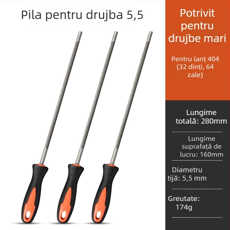 Fișier pentru lanțul de drujbă și fișier rotund pentru lanț, pentru drujbă pe benzină sau electrică, dimensiuni 4,8 mm și 5,5 mm