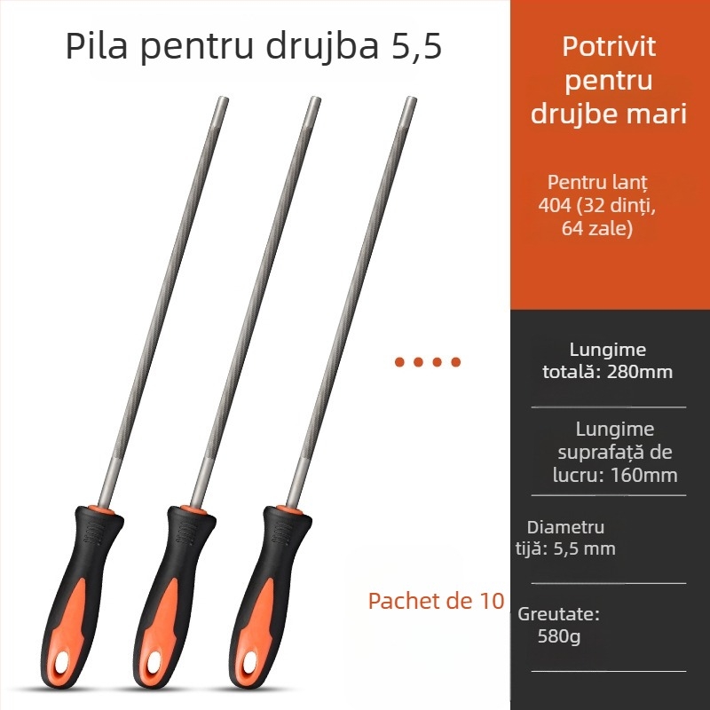 Fișier pentru lanțul de drujbă și fișier rotund pentru lanț, pentru drujbă pe benzină sau electrică, dimensiuni 4,8 mm și 5,5 mm