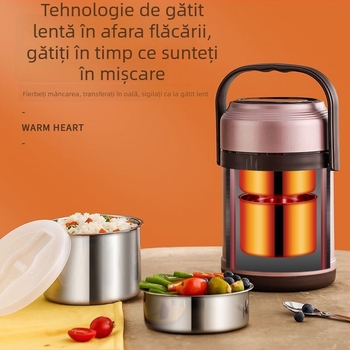 Cutie de prânz din oțel inoxidabil 304, cu mâner, izolație în vid, capacitate mare, design cu 3 straturi