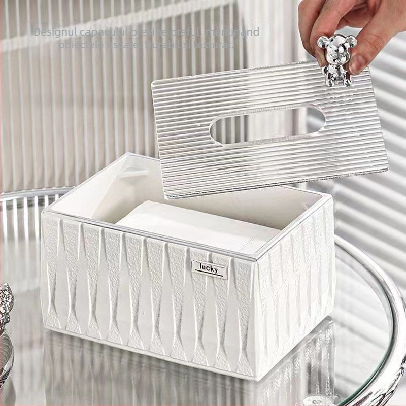 Cutie pentru șervețele din rășină pentru living, design modern minimalist, organizator de masă cu spațiu pentru telecomandă