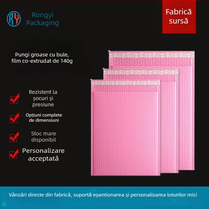Pungi groase cu bule colorate, roz, autoadezive, folie mată extrudată, pungi antișoc pentru haine