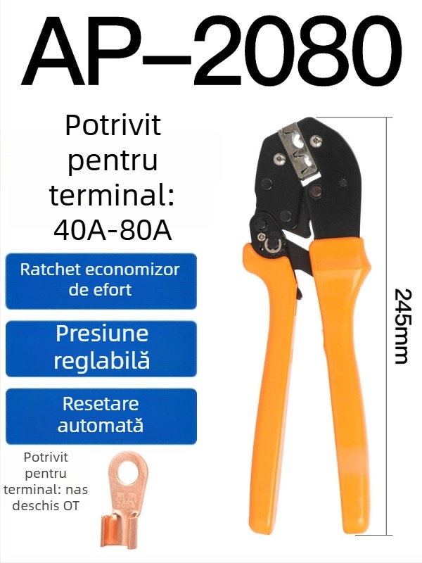 OT-70/80 Nas deschis, terminal din cupru pentru cablu, 3–100A, ambalat într-o cutie, finisaj auriu