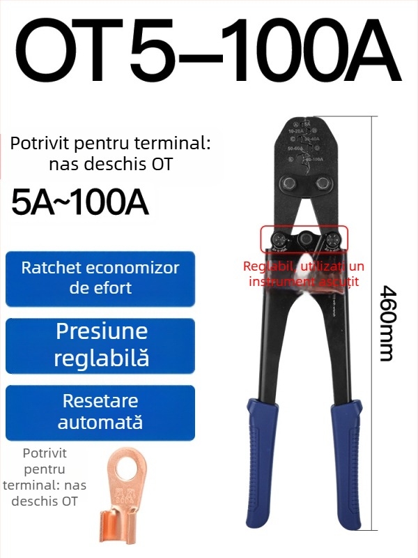 OT-70/80 Nas deschis, terminal din cupru pentru cablu, 3–100A, ambalat într-o cutie, finisaj auriu