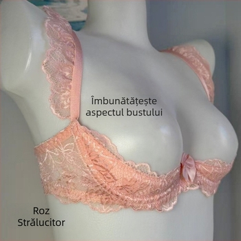 Quarter-Cup Lace Push-Up Underwire Bra, Pink Foam Cups, Open-Crotch Panties
