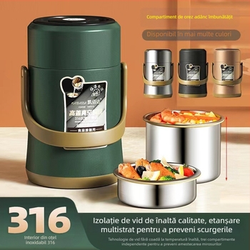 Cutie de prânz din oțel inoxidabil 316, izolație în vid, capacitate mare, 3 niveluri, recipient portabil pentru muncă