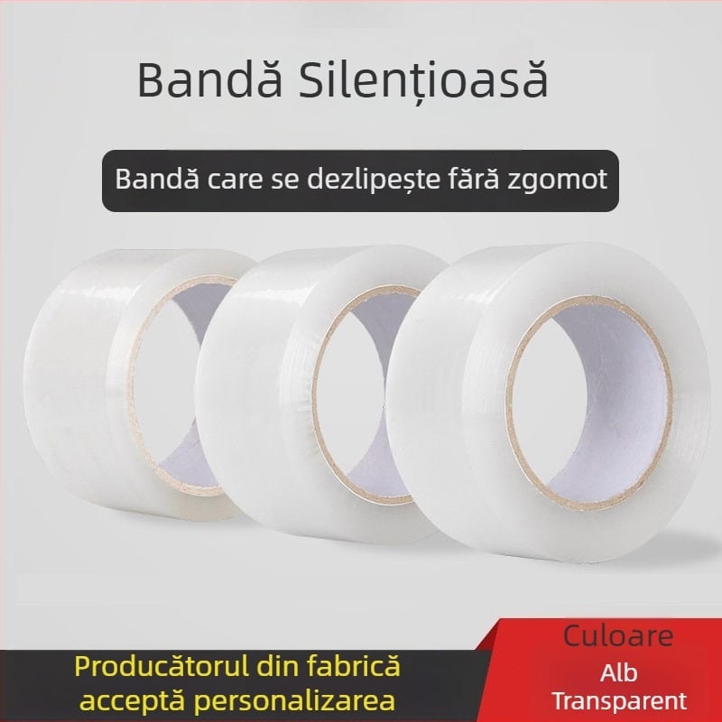 Bandă transparentă de ambalaj, cu zgomot redus, pentru sigilare și împachetare