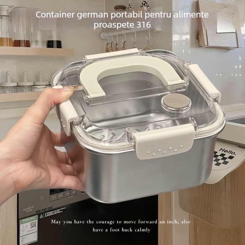Cutie de prânz din oțel inoxidabil, etanșă, de calitate alimentară, cu capac, capacitate mare, portabilă