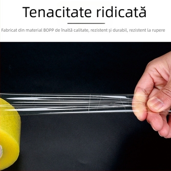 Bomeipack Bandă de ambalare transparentă, 50 µm grosime, film BOPP, bandă de sigilare pentru logistică și birou, lățime 4.5–6 cm, lungime 60–200 m, Transparent alb sau Transparent galben