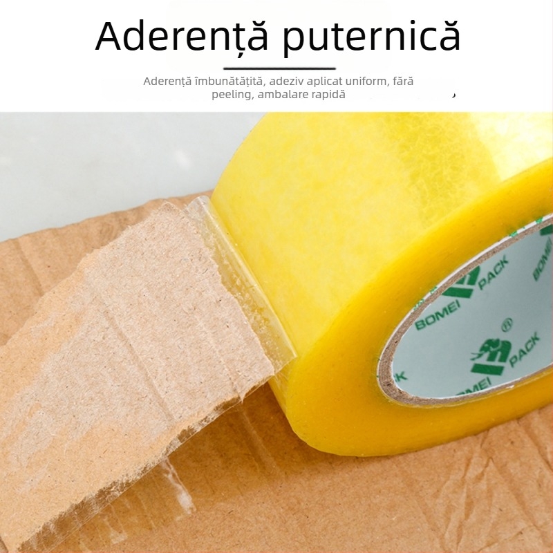 Bomeipack Bandă de ambalare transparentă, 50 µm grosime, film BOPP, bandă de sigilare pentru logistică și birou, lățime 4.5–6 cm, lungime 60–200 m, Transparent alb sau Transparent galben