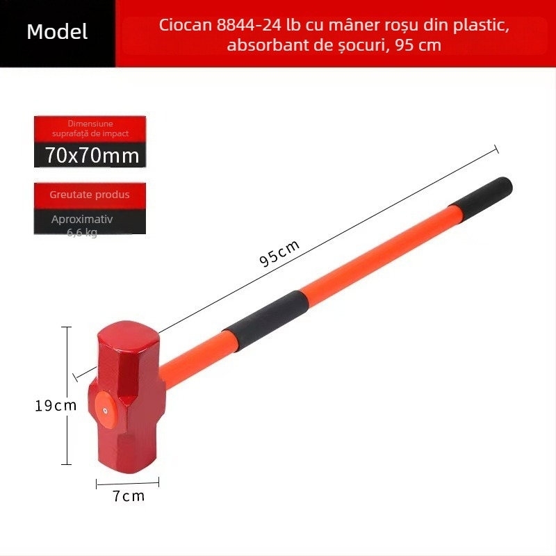 Ciocan octogonal cu mâner din plastic, rezistent la explozie și la șocuri, cap de oțel 45# pentru construcții
