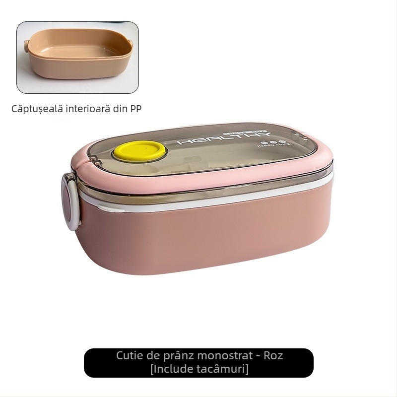 Cutie de prânz izolată din oțel inox 304, dreptunghiulară cu compartimente, portabilă și sigilată, pentru elevi