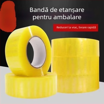Bandă de ambalare, rolă mare, bej transparent, adeziv puternic, pentru sigilarea cutiilor, lățime 4,35 cm
