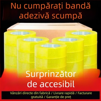 Bandă de ambalare, rolă mare, bej transparent, adeziv puternic, pentru sigilarea cutiilor, lățime 4,35 cm