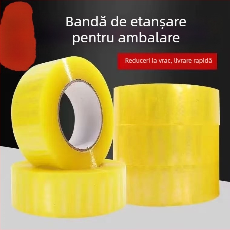 Bandă de ambalare, rolă mare, bej transparent, adeziv puternic, pentru sigilarea cutiilor, lățime 4,35 cm