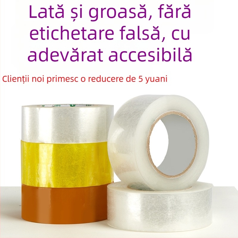 Bandă de ambalaj transparentă, rolă mare, lățime 6 cm, bandă adezivă pentru sigilarea cutiilor, cu aderență ridicată