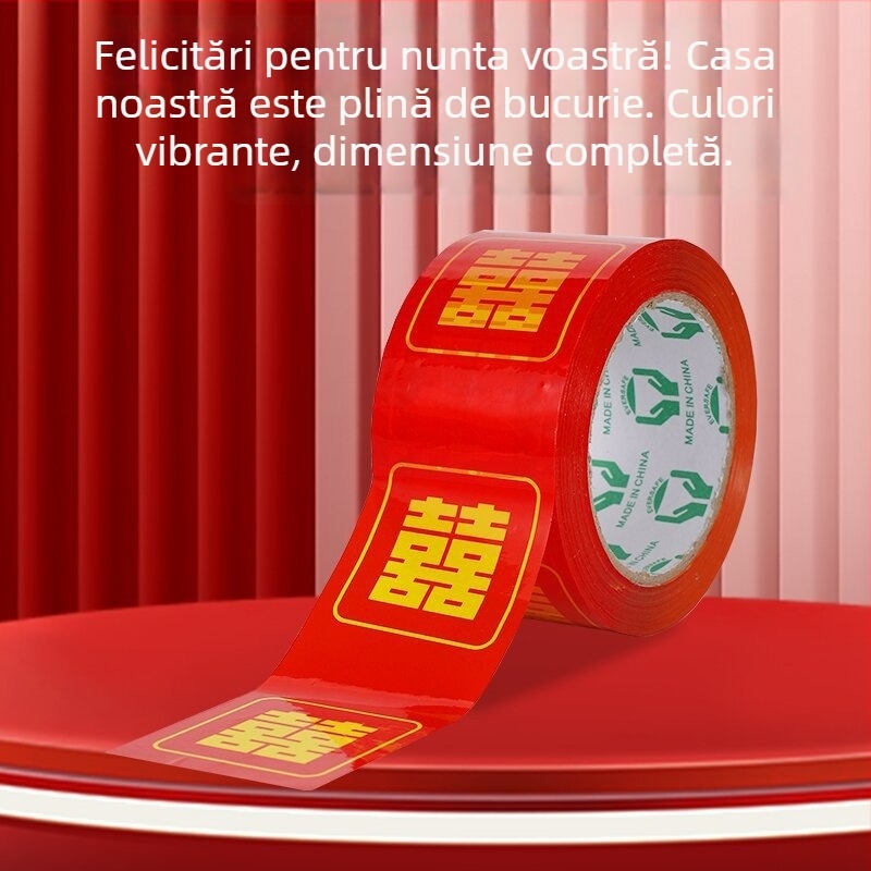 Bandă roșie cu simbolul fericirii duble pentru împachetarea zestrei și decorarea camerei de nuntă, potrivită pentru sărbătorile de Anul Nou
