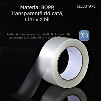 Bandă de ambalare transparentă, cu zgomot redus, BOPP, 48 mm x 50 m/100 m, sigilare liniștită
